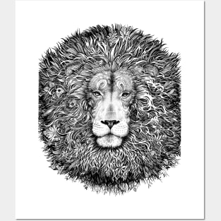 Majestic lion - black and white Posters and Art